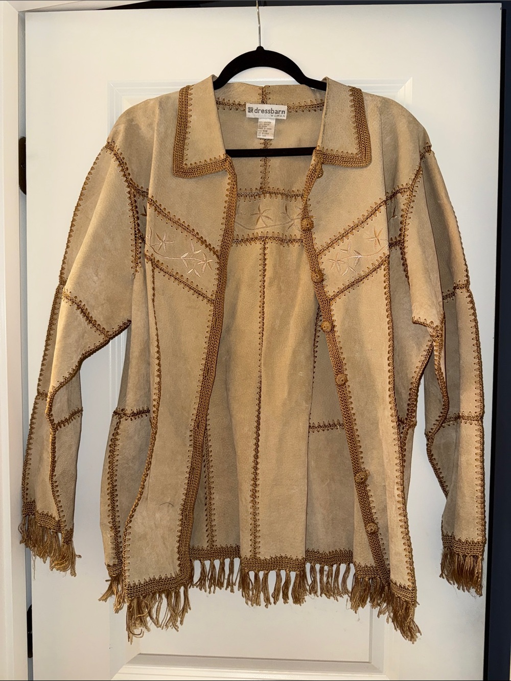 Dressbarn Tan Patchwork Fringe Suede/Leather Jacket
